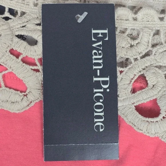 Evan Picone Pink Coral Top with Contrast Ivory Crochet Lace Yoke. Size XL NEW - Picture 2 of 8